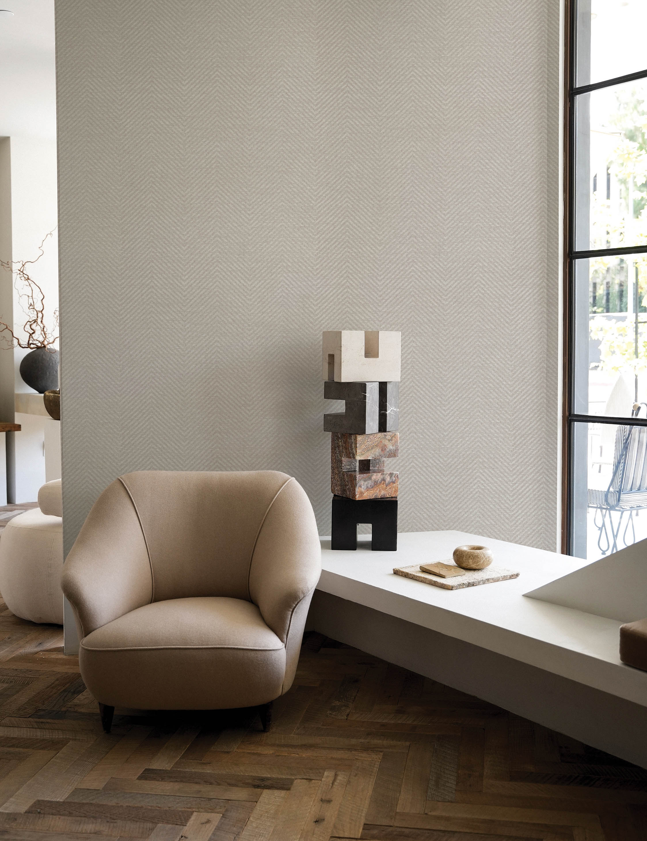 Faux Grasscloth Parquet Textured Peel + Stick Wallpaper by Jeremiah Brent - Image 4
